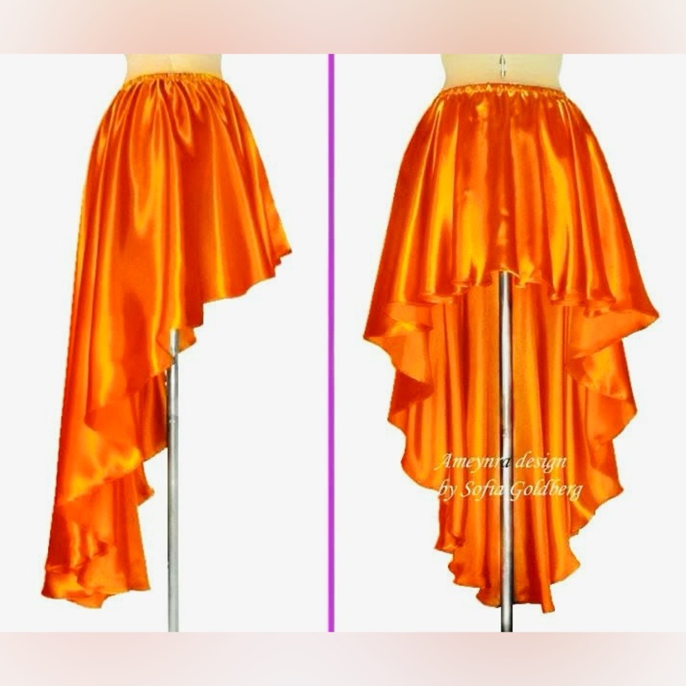 Ameynra high low skirt. Orange satin. New